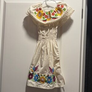 Embroidered Cream Dress with Floral Accents